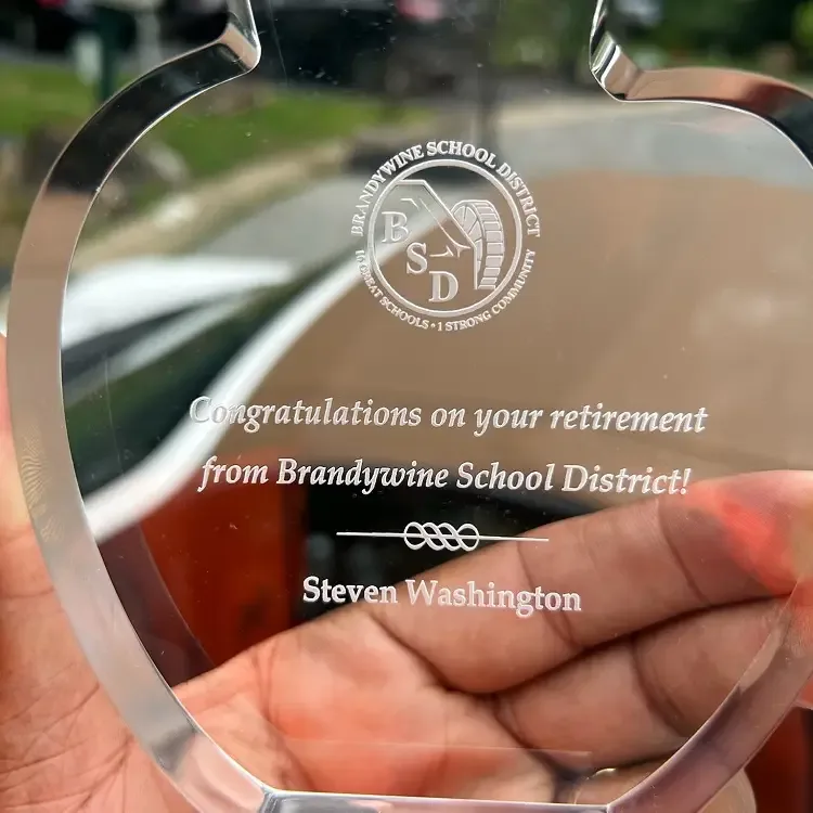 Retirement award from the Brandywine School District to Steven Washington